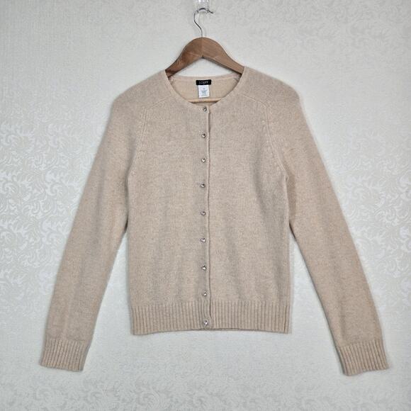 J Crew Lambs Wool Angora Rabbit Hair Cardigan sz M Beige Rhinestone Buttons - Picture 15 of 15